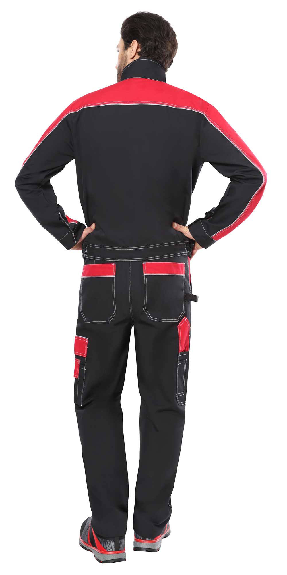 Костюм СИРИУС-АГАТ куртка, брюки черный с красным пл. 260 г/кв.м. ВО отделка