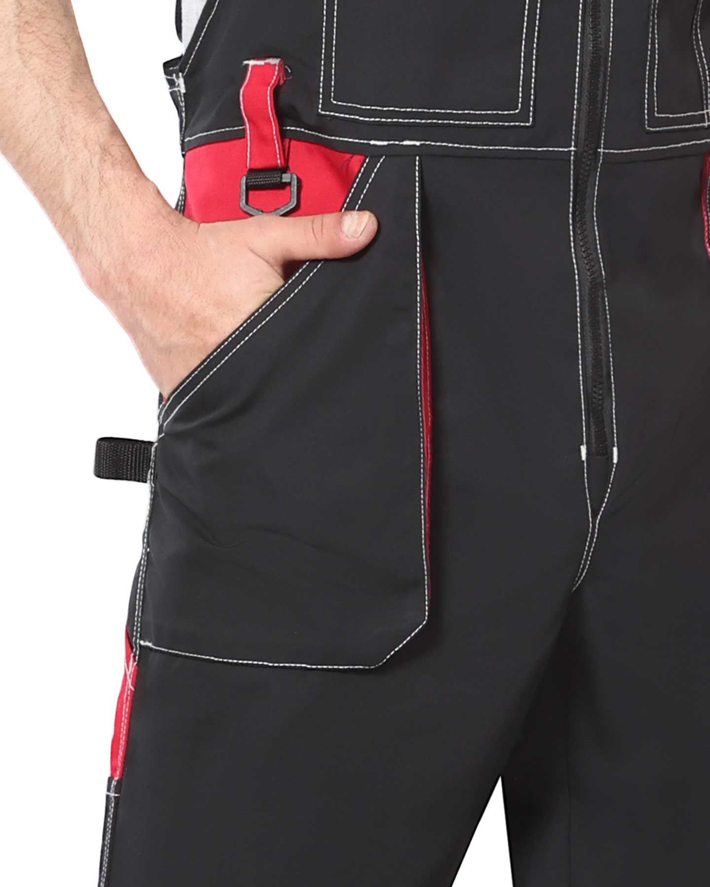 Костюм СИРИУС-АГАТ куртка, п/к черный с красным пл. 260 г/кв.м. ВО отделка