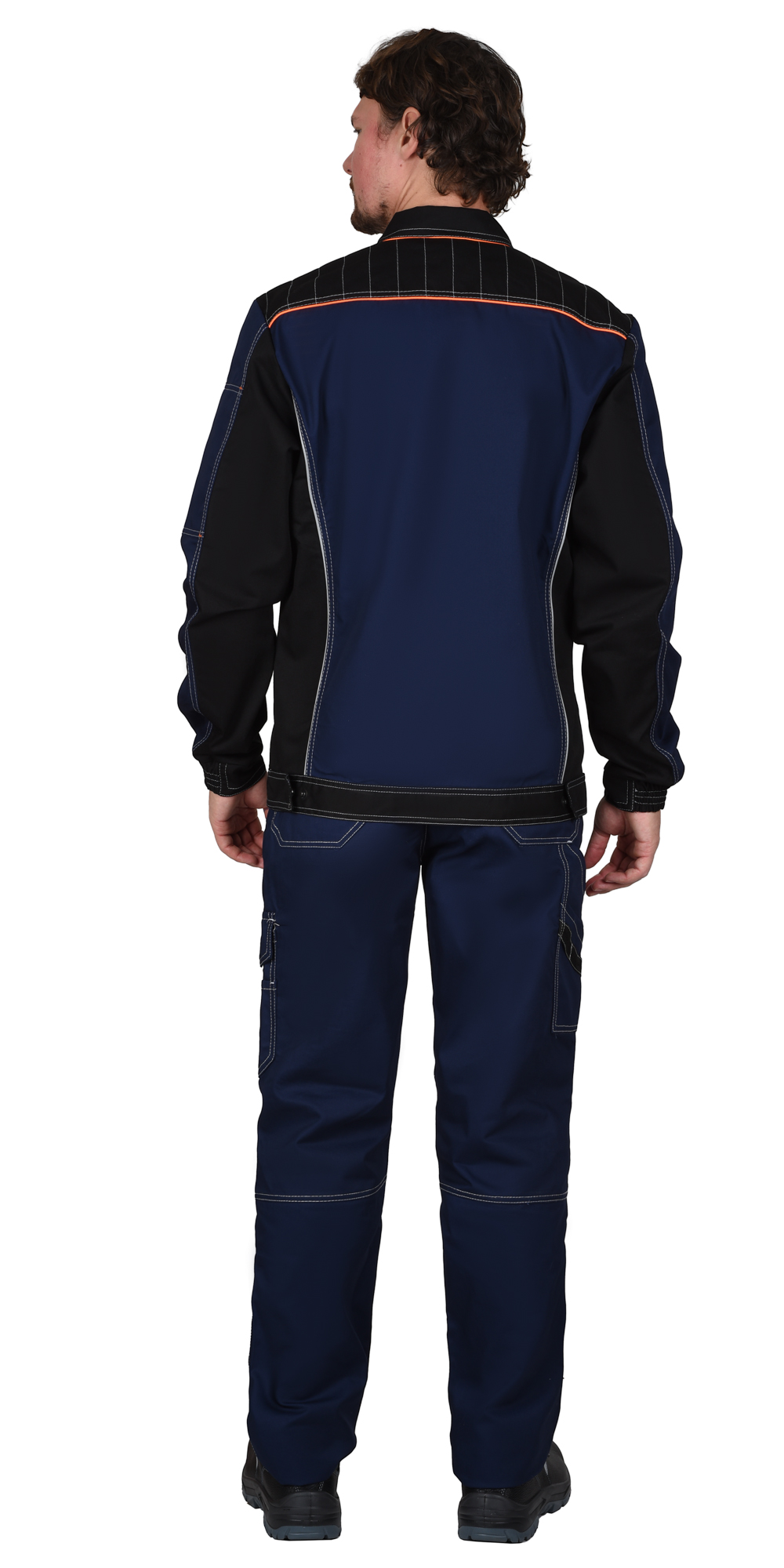 Костюм СИРИУС-ПРЕСТИЖ куртка, брюки, синий с черным и оранжевой отделкой