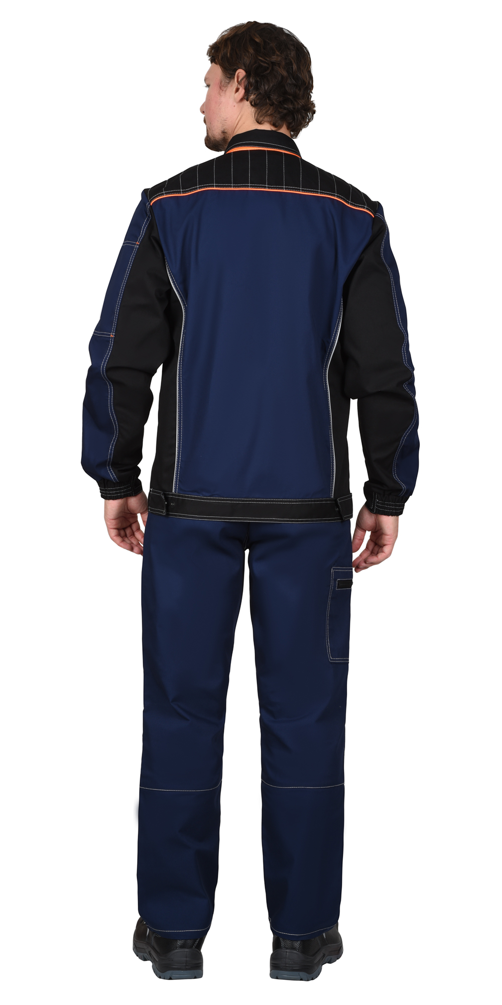 Костюм СИРИУС-ПРЕСТИЖ куртка, п/к, синий с черным и оранжевой отделкой