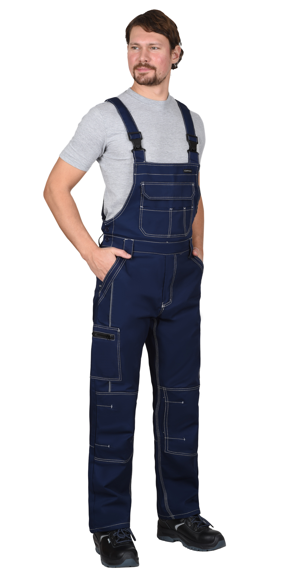 Костюм СИРИУС-ПРЕСТИЖ куртка, п/к, синий с черным и оранжевой отделкой