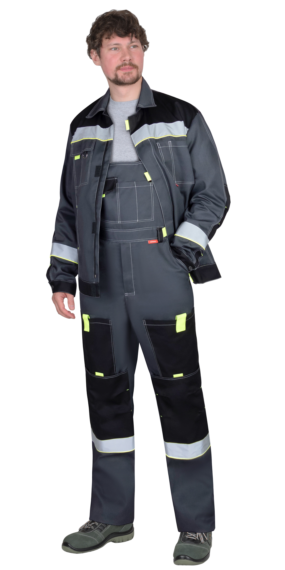 Костюм СИРИУС-ФАВОРИТ куртка, п/к, серый с черным, лимонным кантом и СОП