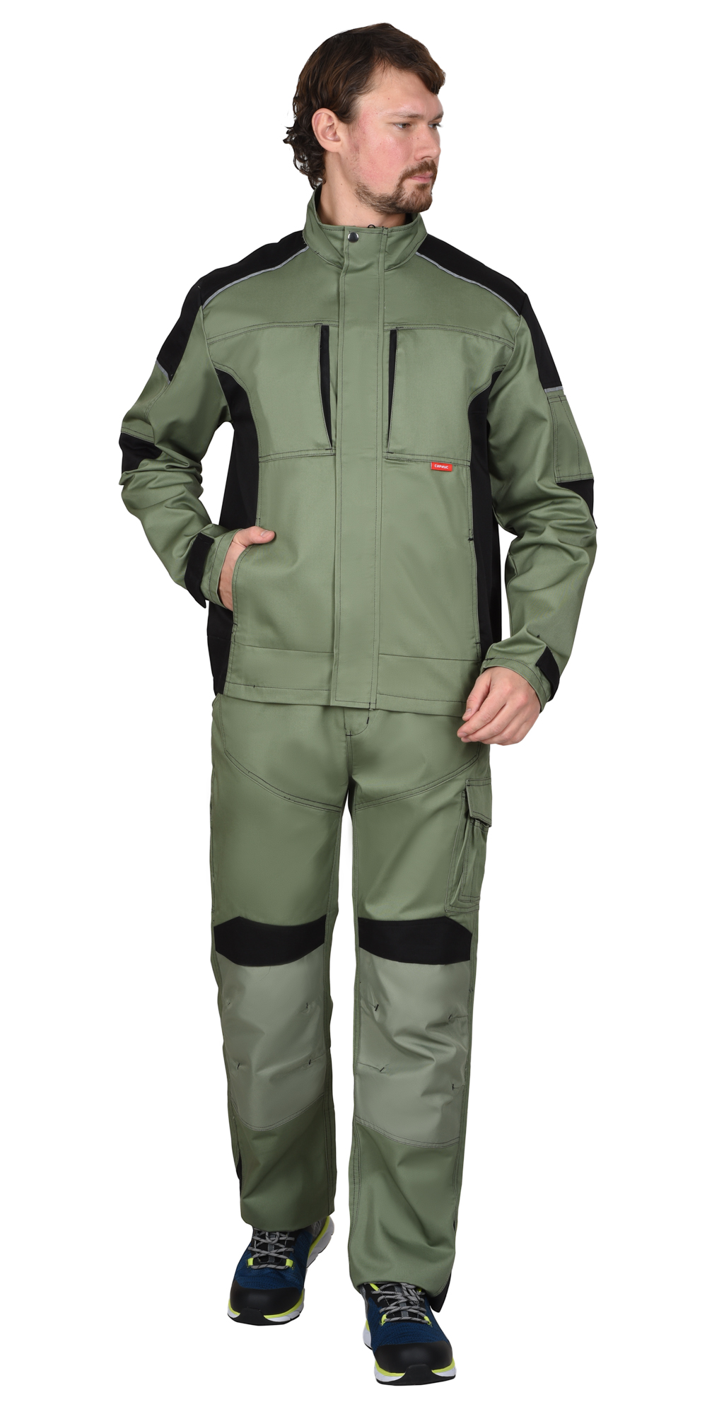 Костюм СИРИУС-ЦИТРИН куртка, брюки, светло-оливковый с черным