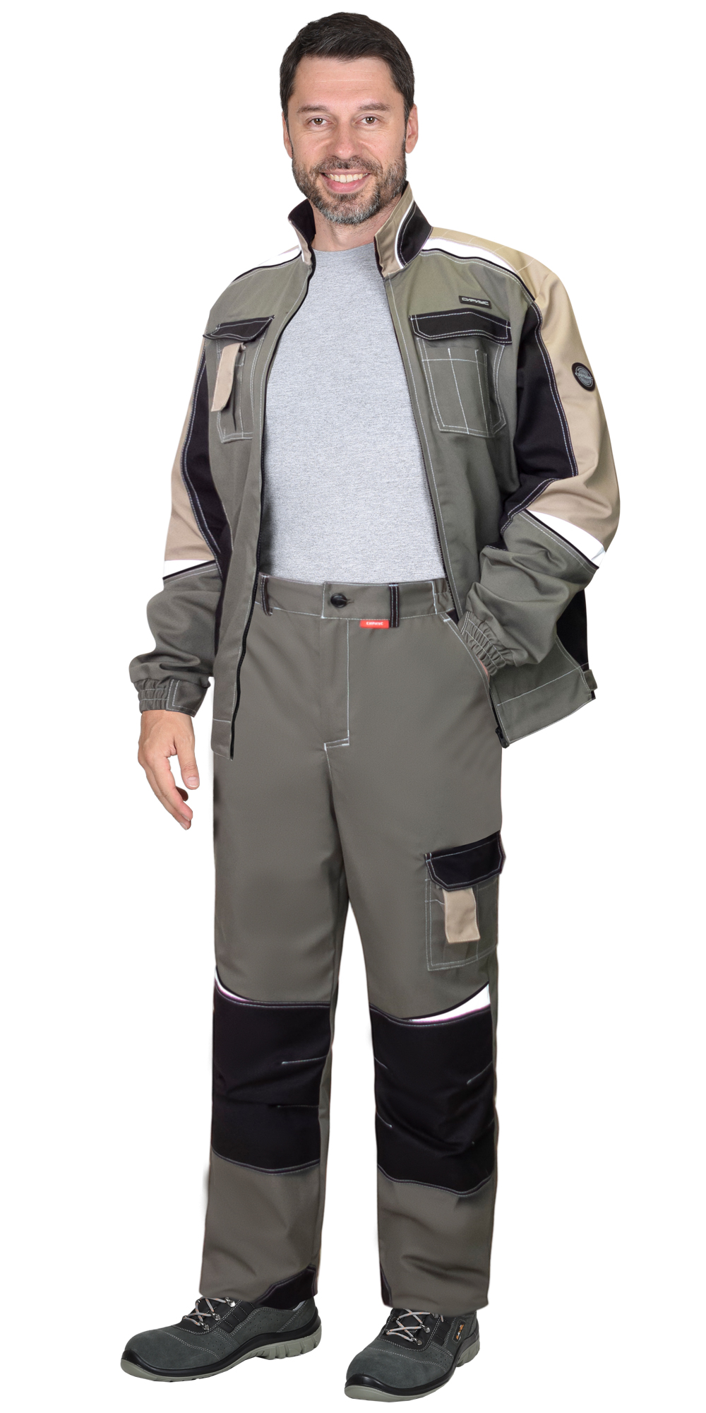 Костюм СИРИУС-КАСПИЙ куртка, брюки, оливковый с черным и песочным, СОП