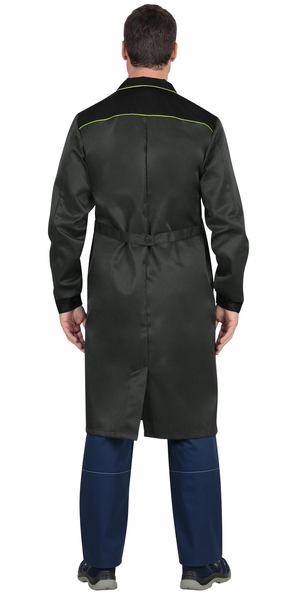 Халат СИРИУС-ТЕХНИК мужской, серый с черным и лимонной отделкой