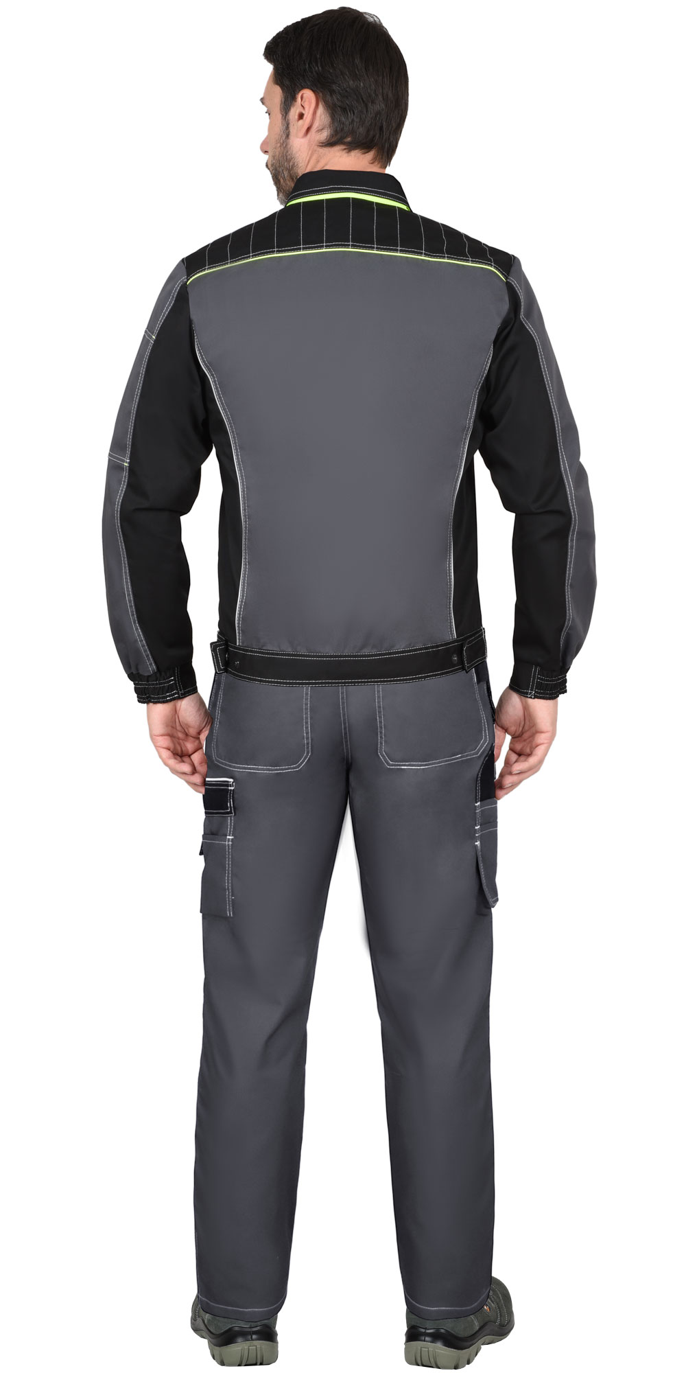 Костюм СИРИУС-ПРЕСТИЖ-Л куртка, п/к, темно-серый с черным и лимонным кантом