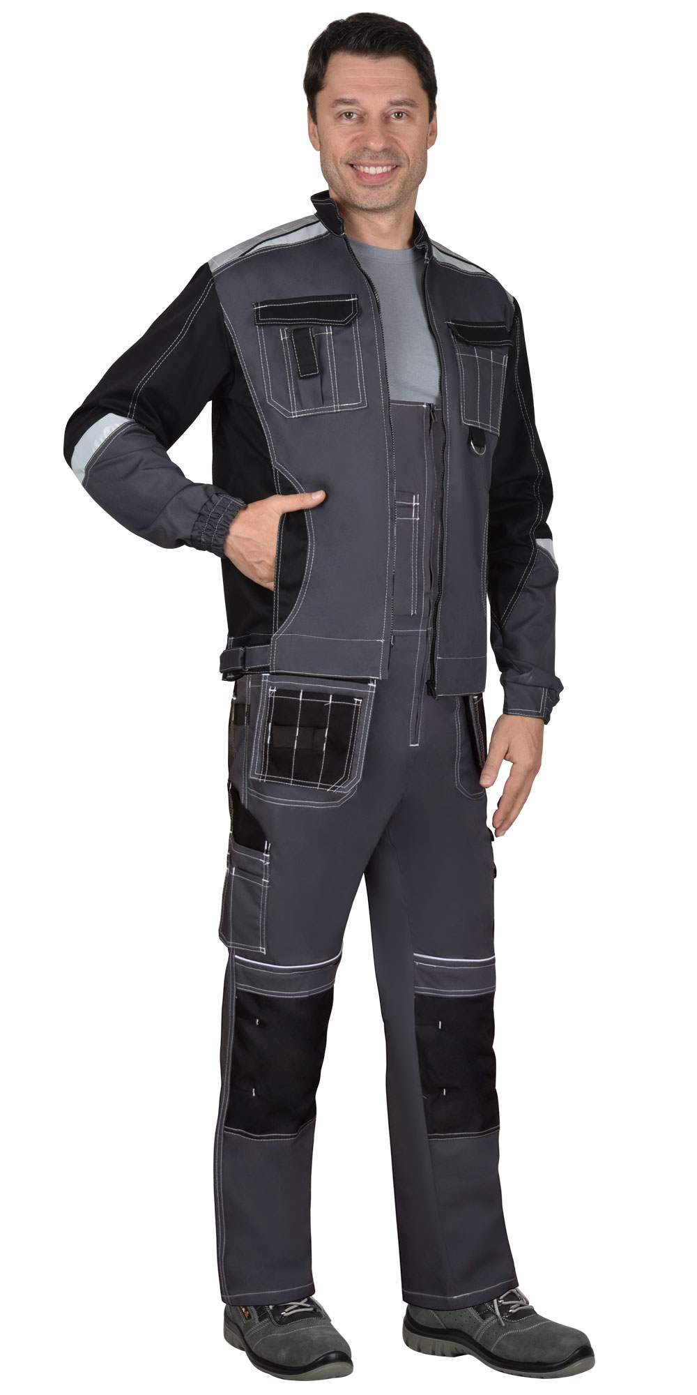 Костюм СИРИУС-МЕГА-ПРЕСТИЖ-Л куртка, п/к, темно-серый с черным