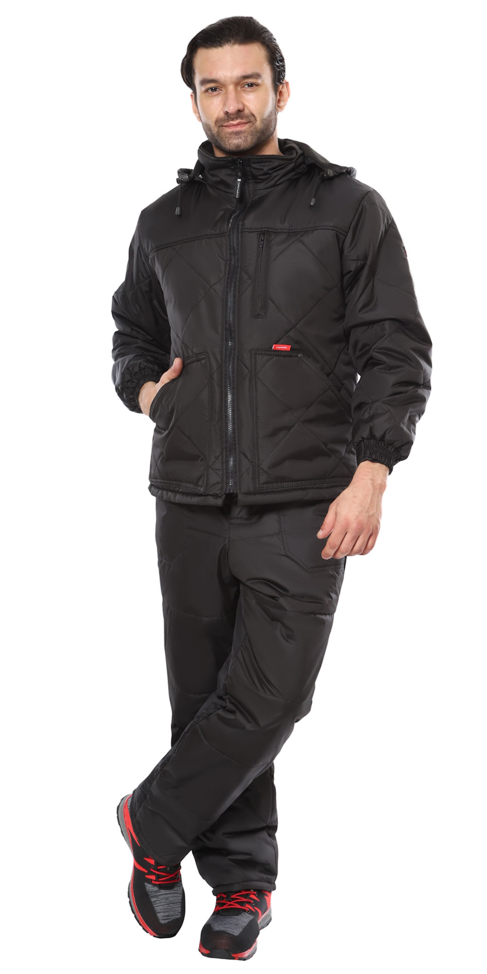 Куртка СИРИУС-ПРАГА-Люкс удлиненная с капюшоном, черный 