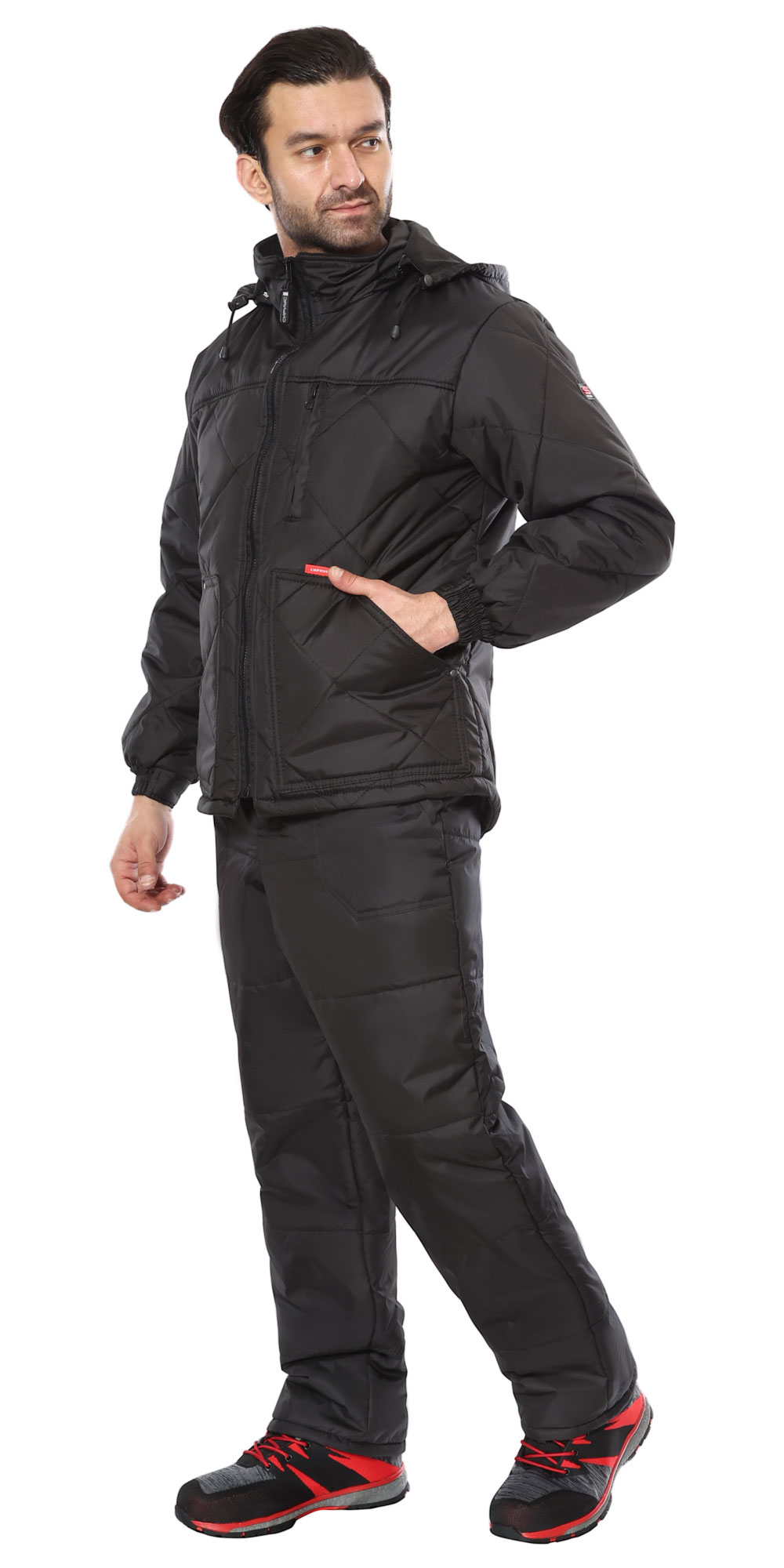 Куртка СИРИУС-ПРАГА-Люкс удлиненная с капюшоном, черный 