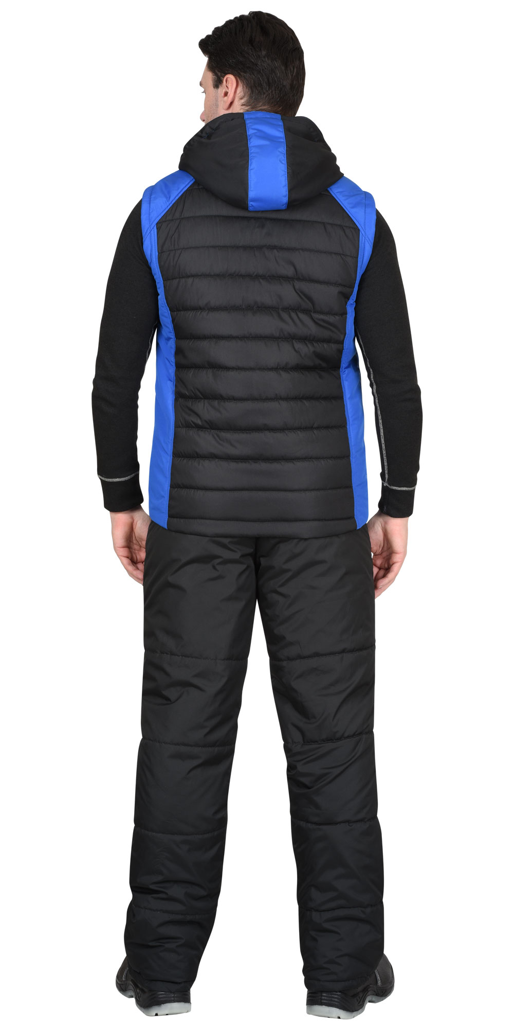 Жилет СИРИУС-УРБАН утепленный с капюшоном черный с васильковым