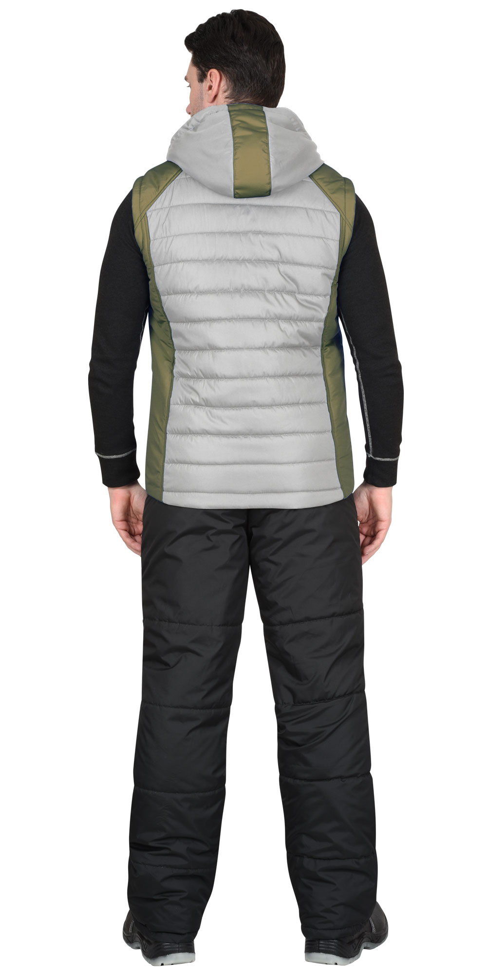 Жилет СИРИУС-УРБАН утепленный с капюшоном жемчужный с оливковым 