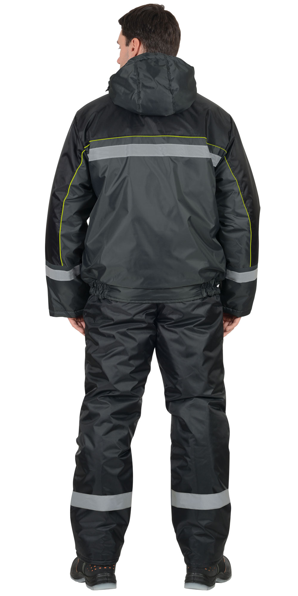 Костюм СИРИУС-ГАСТАРБАЙТЕР-3 куртка, п/к, темно-серый с чёрным и лимонным кантом и СОП