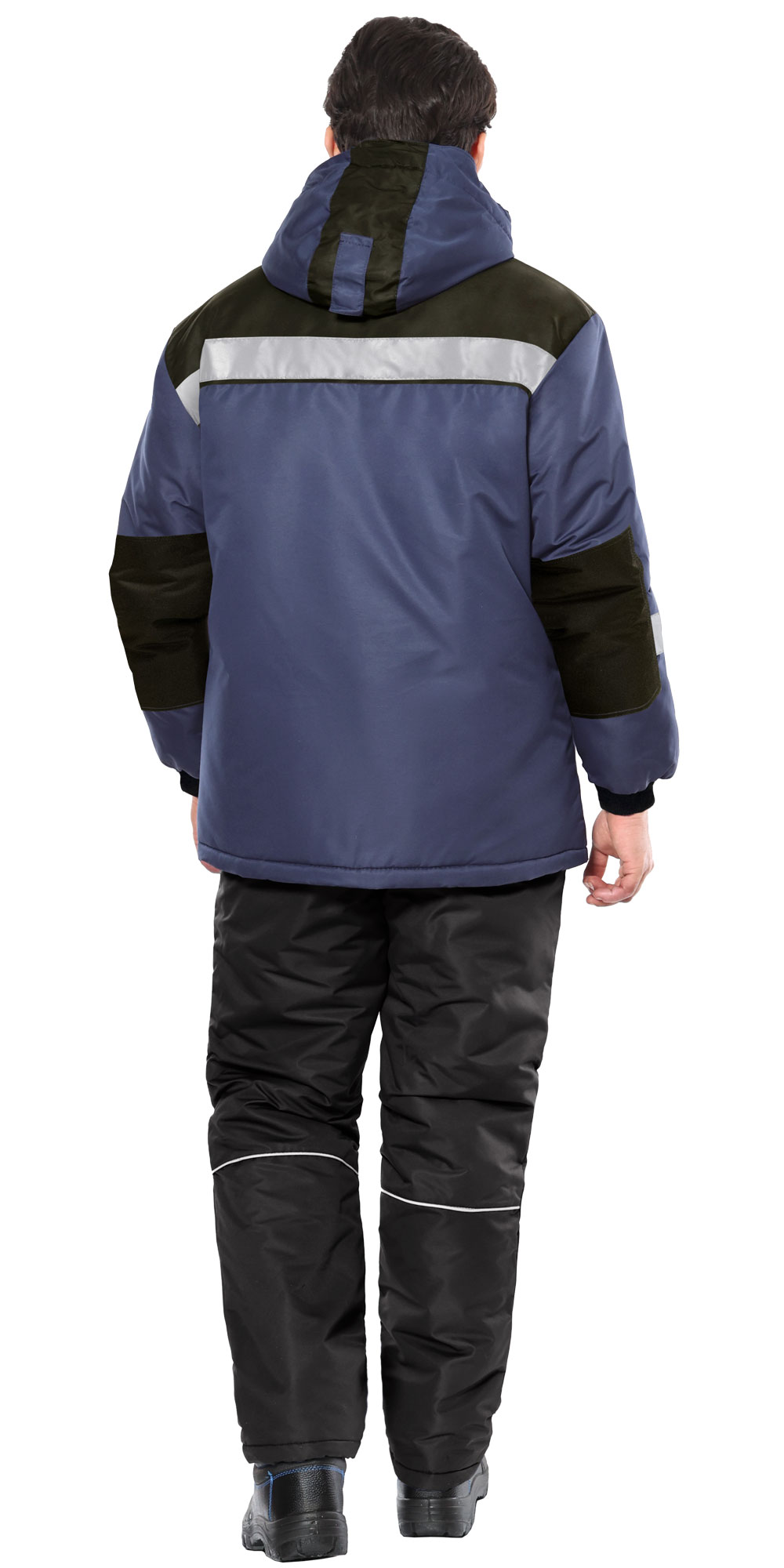 Куртка СИРИУС-КОМФОРТ зимняя, удлиненная темно-синяя с черным и СОП