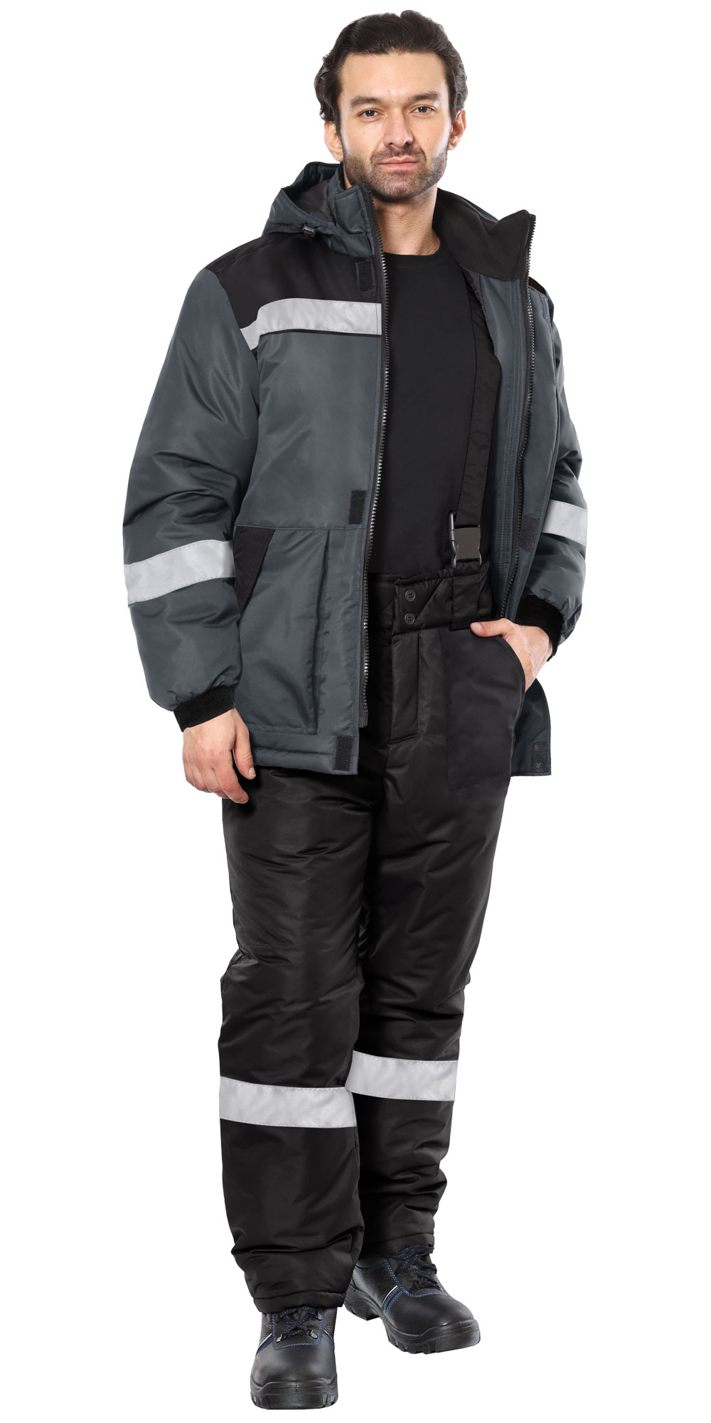 Костюм СИРИУС-КОМФОРТ куртка, брюки, темно-серый с черным