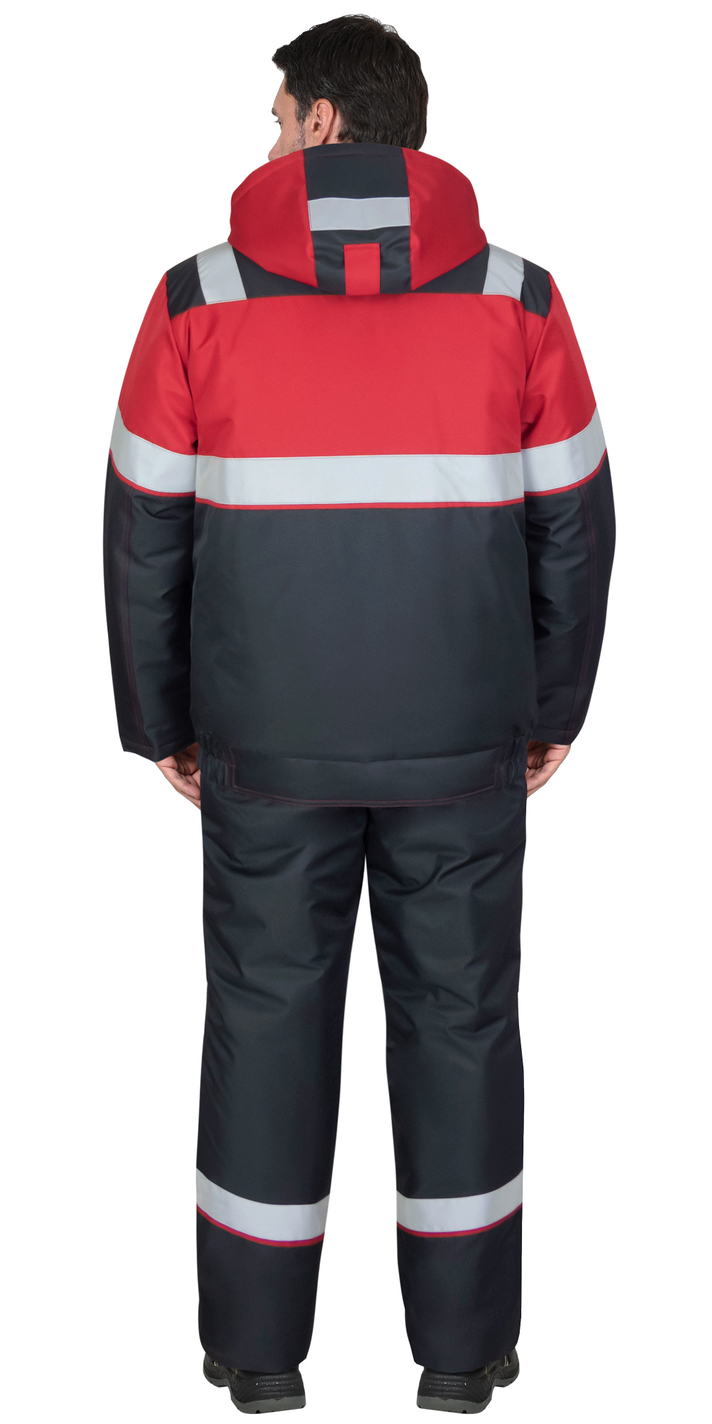 Костюм СИРИУС-НАВИГАТОР-1М зимний, куртка кор., п/к, тёмно-серый с красным и СОП