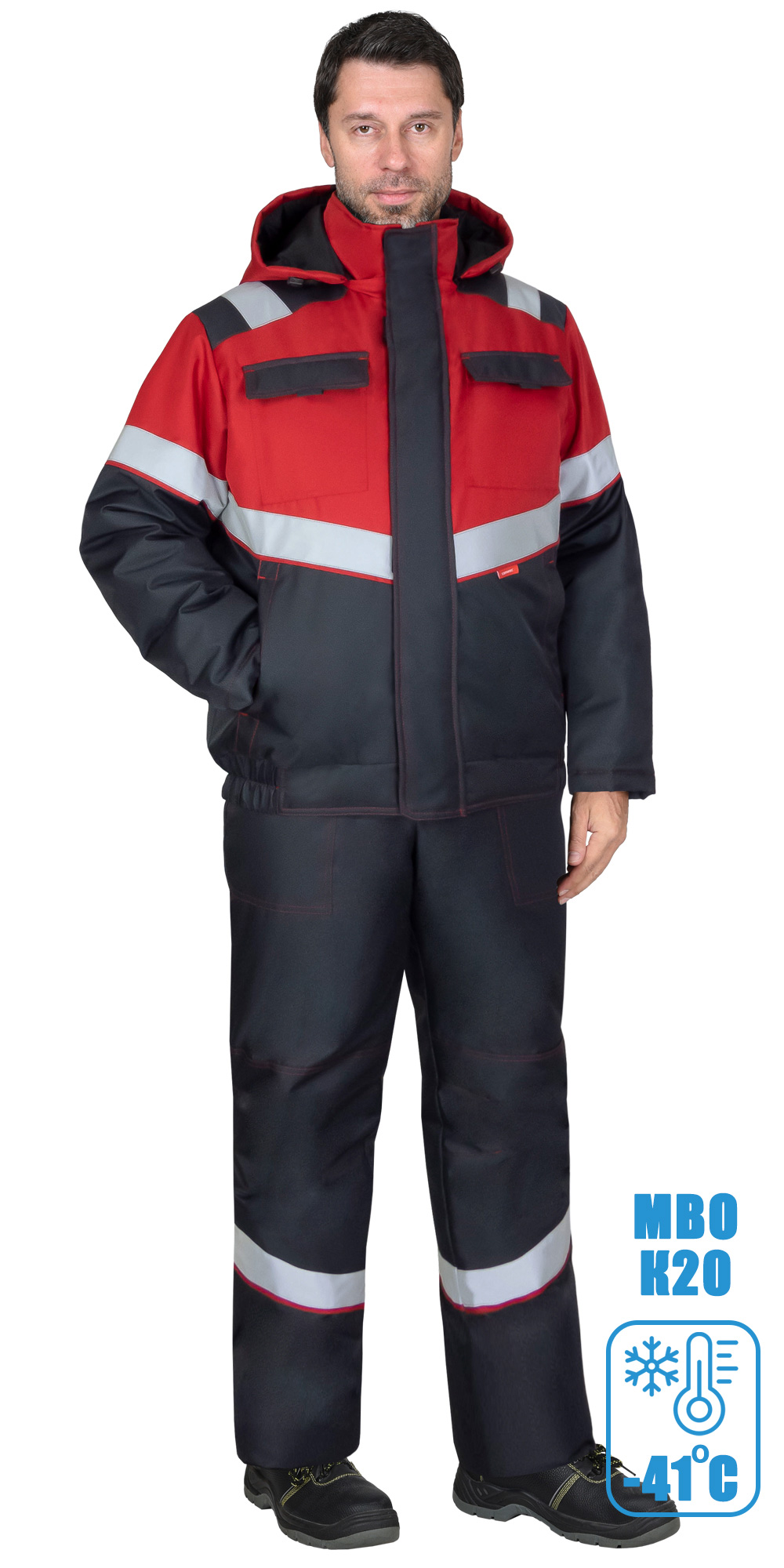 Костюм СИРИУС-НАВИГАТОР-1М зимний, куртка кор., п/к, тёмно-серый с красным и СОП