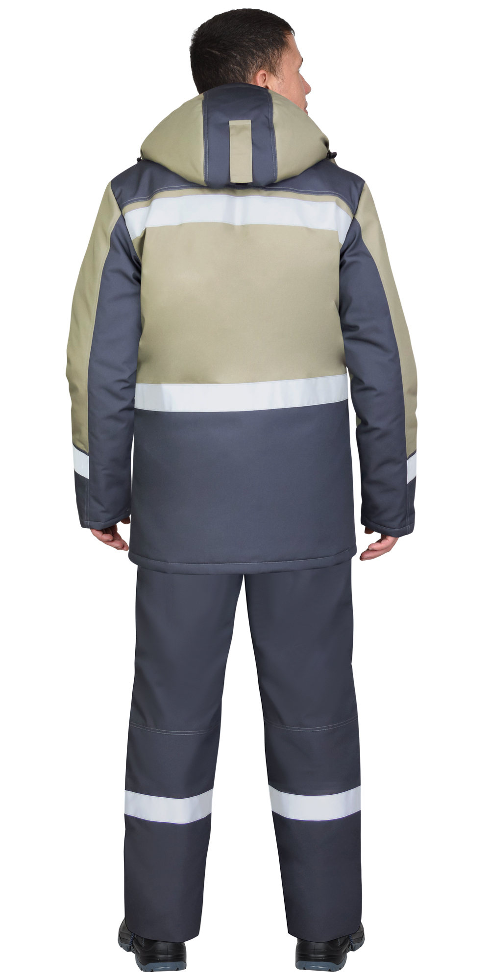 Костюм СИРИУС-ПАРИТЕТ зимний, куртка дл., брюки, тёмно-серый со светло-оливковым и СОП