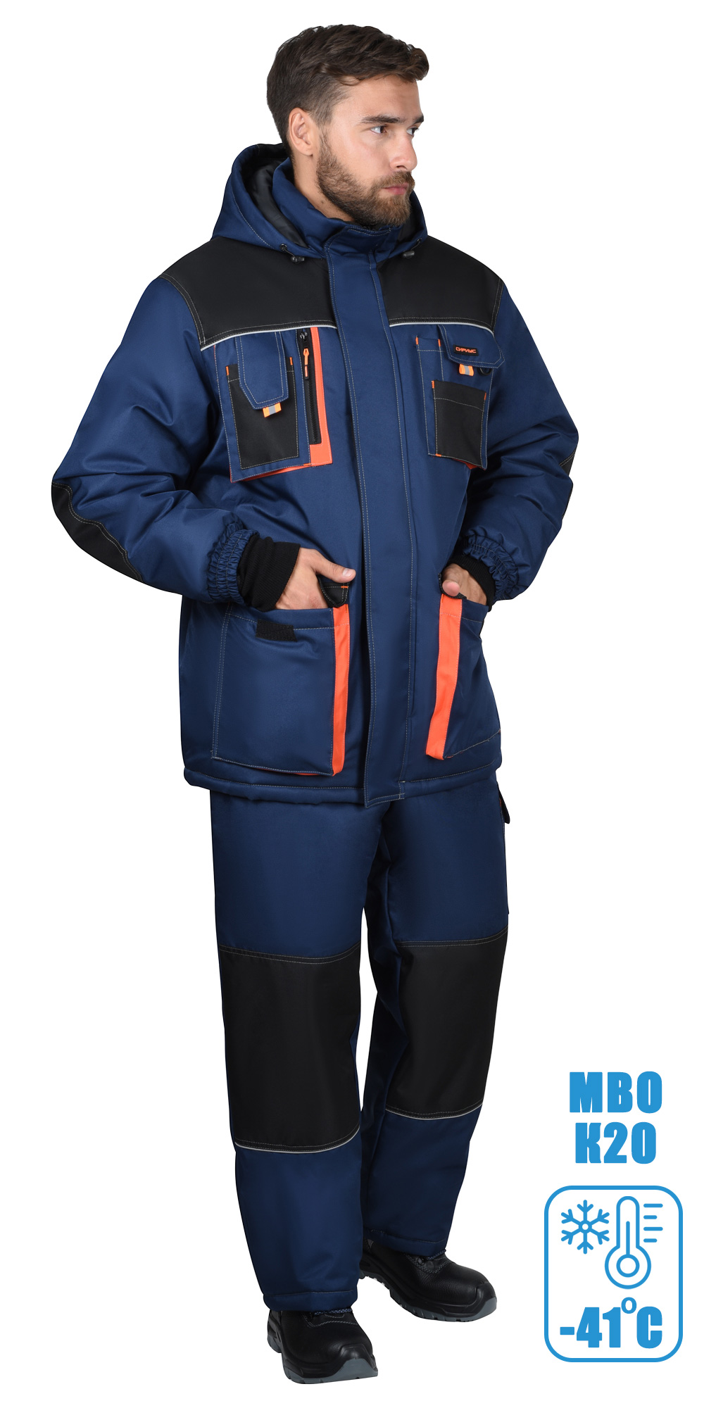 Костюм СИРИУС-МАНХЕТТЕН-М зимний, куртка дл, брюки, тёмно-синий с черным и кирпичной отделкой