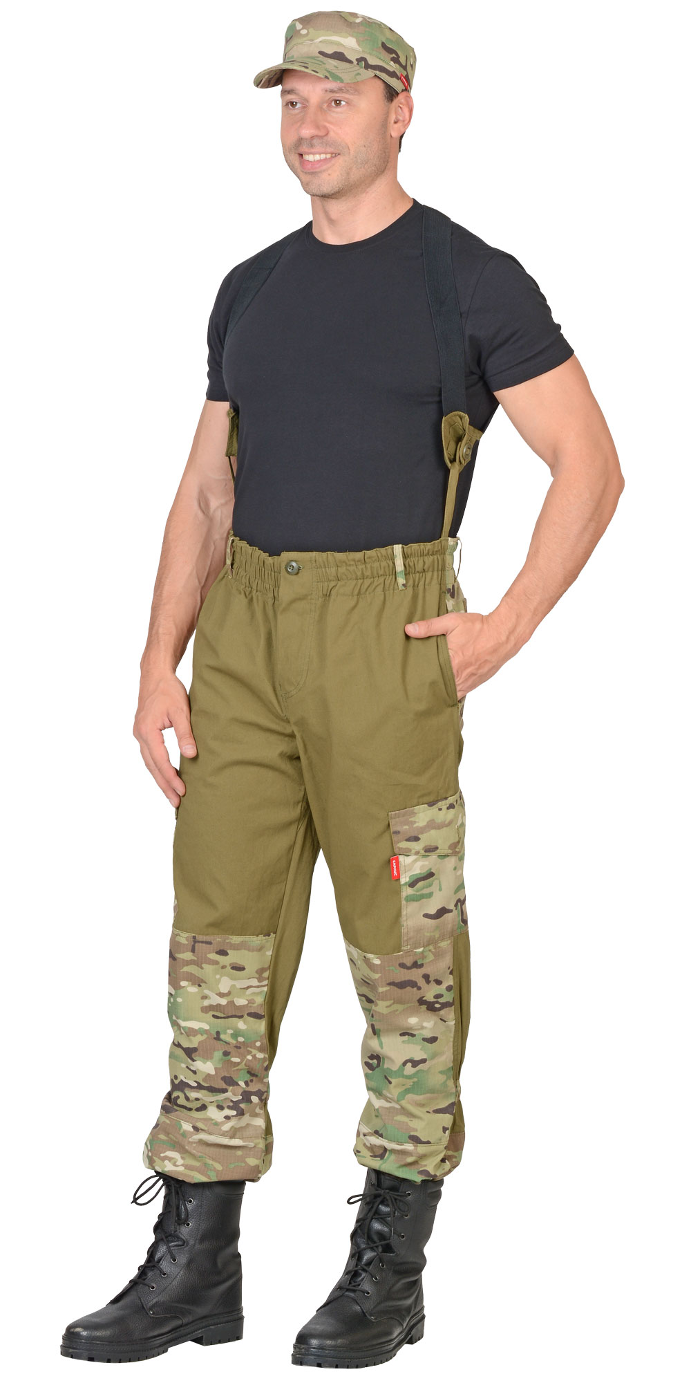 Костюм СИРИУС-ГОРКА куртка, брюки, помочи (полотно палаточное), хаки, отделка КМФ Мультикам