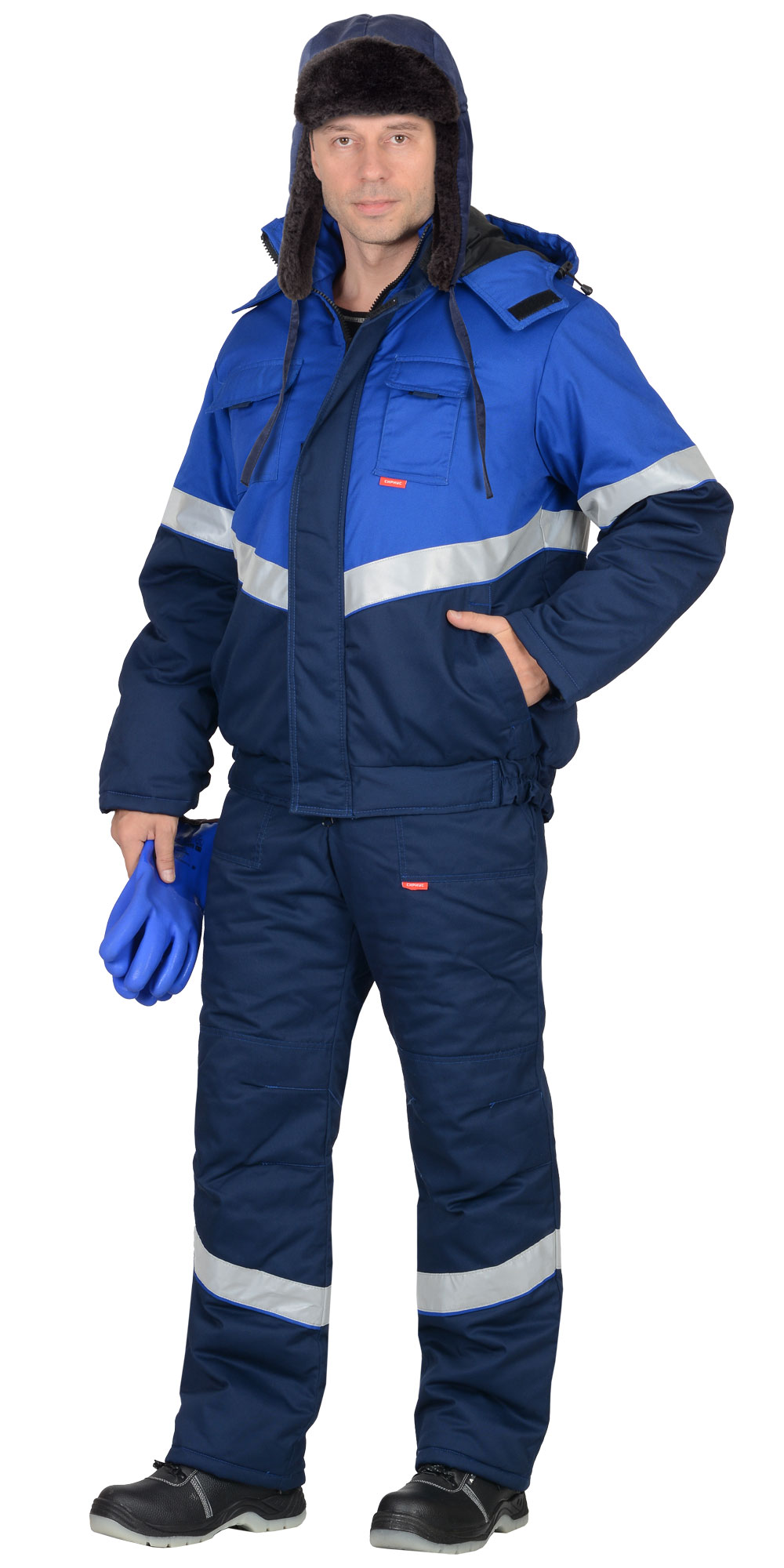 Шапка-ушанка СИРИУС-ЛЮКС синяя (тк. смесовая)