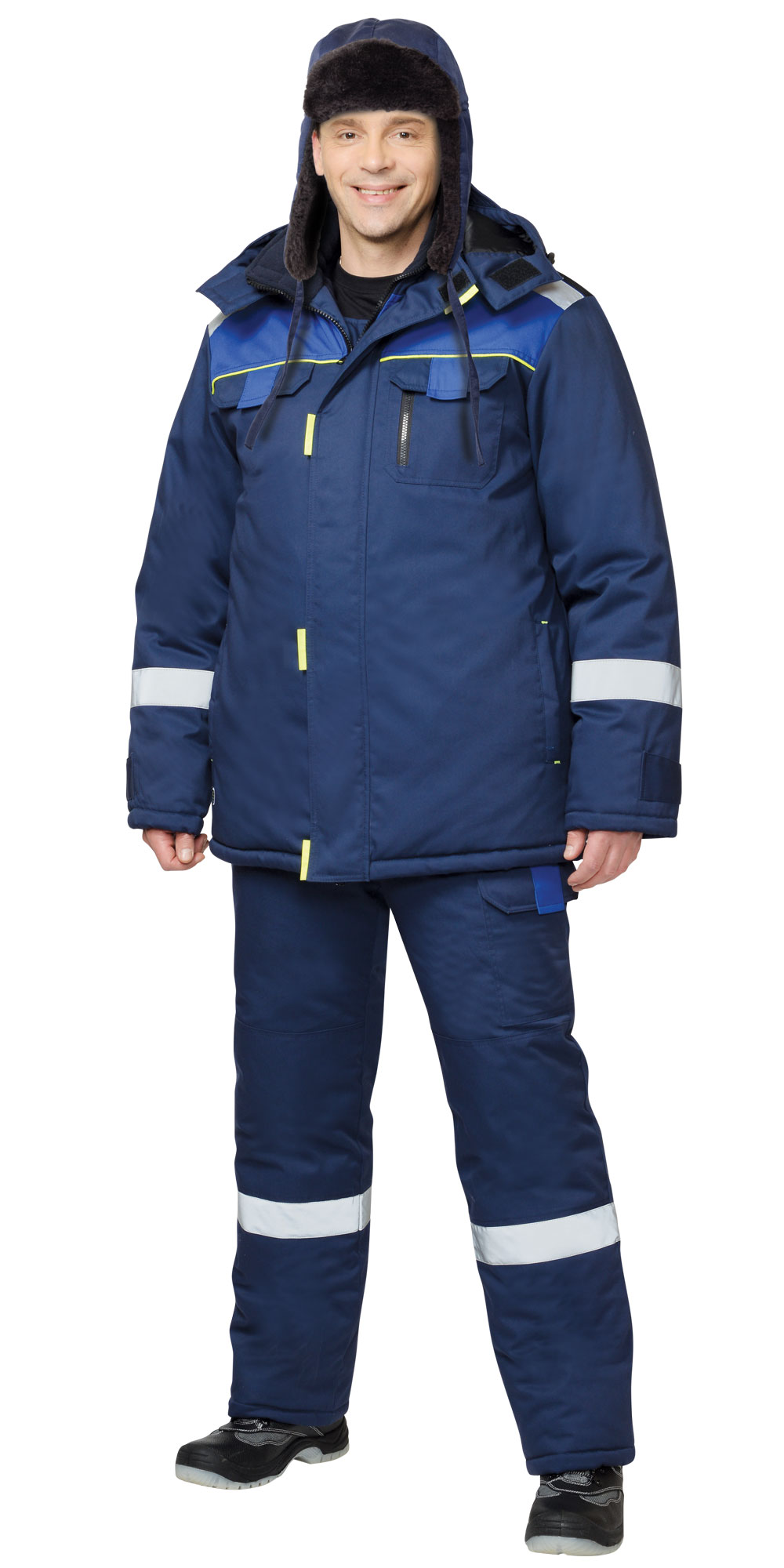 Шапка-ушанка СИРИУС-ЛЮКС синяя (тк. смесовая)