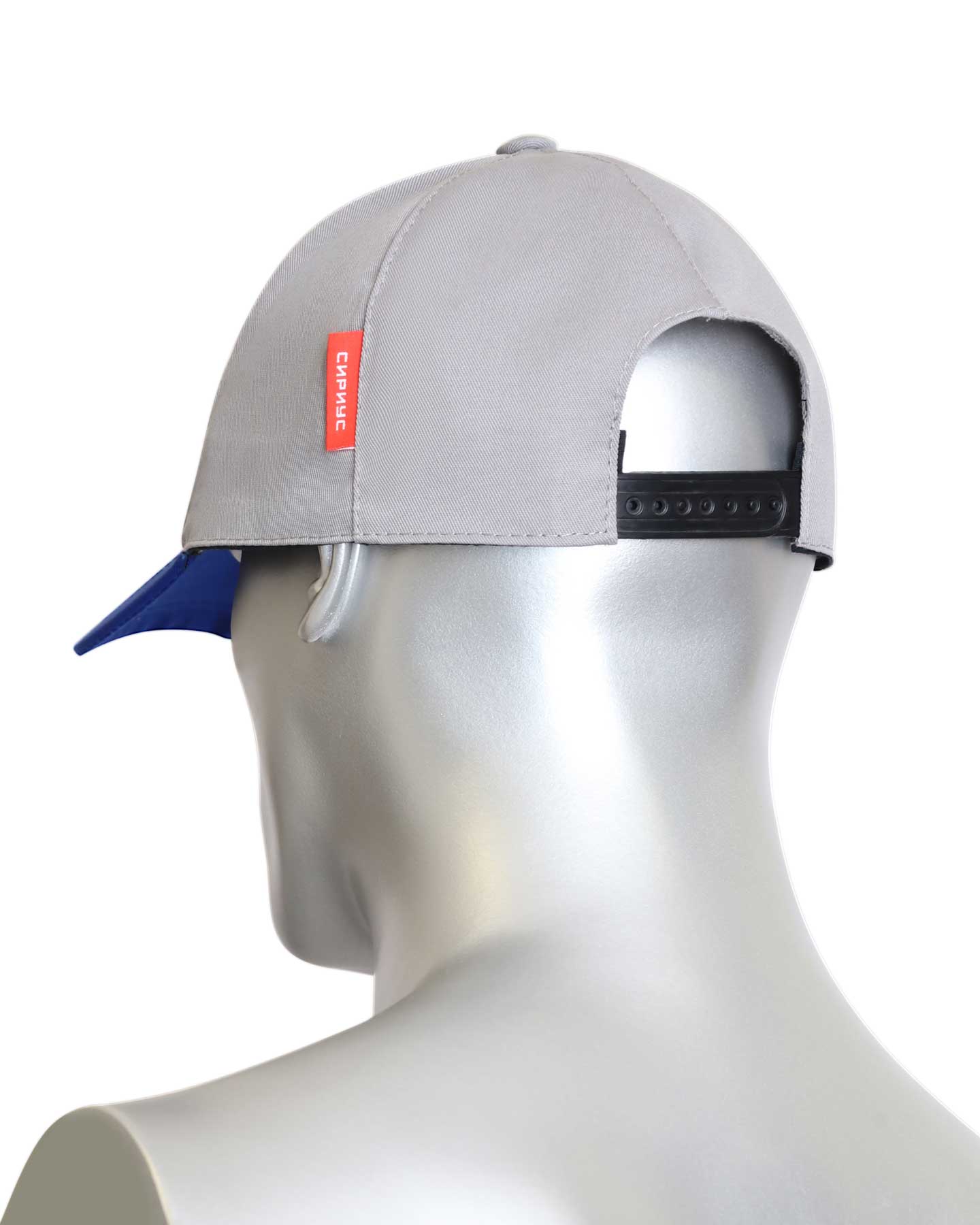 Кепка-бейсболка светло-серая с васильковым