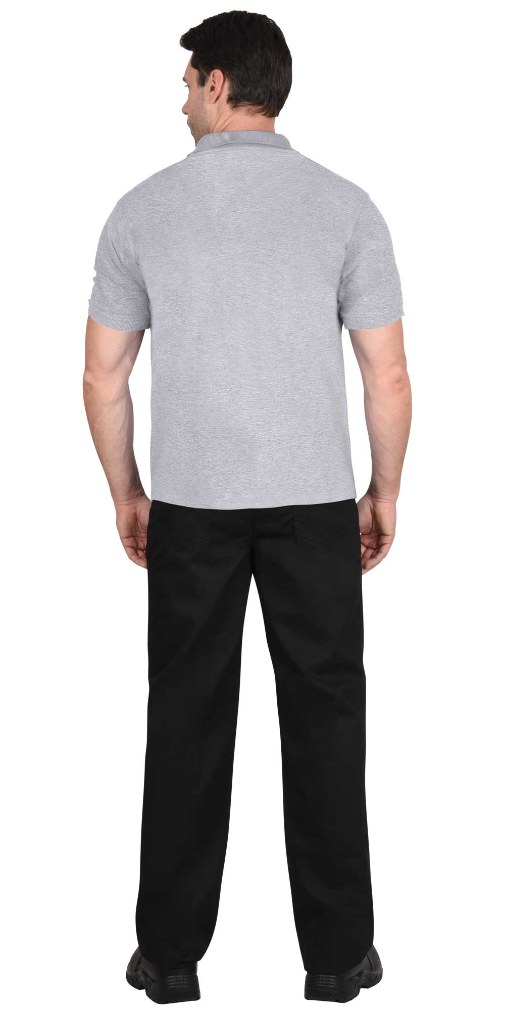 Рубашка-поло меланж серый короткие рукава с манжетом, пл.180 г/м2 (ЧЗ)