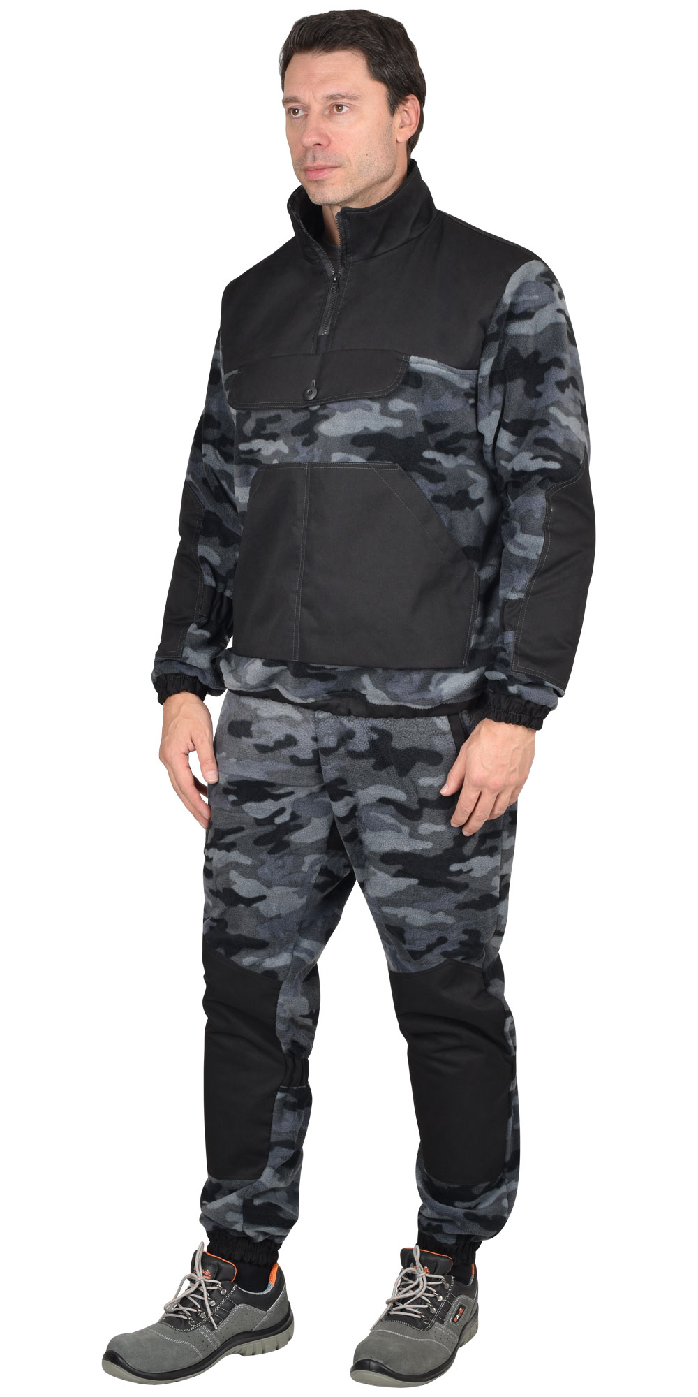 Костюм СИРИУС-ФИШЕР летний, флисовый КМФ серый с черной отделкой 