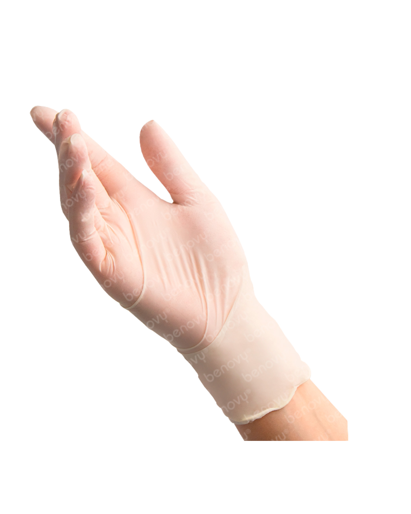 ЯЯЯ Перчатки одноразовые Benovy латексные неопудреные телесные текст. (50 пар)