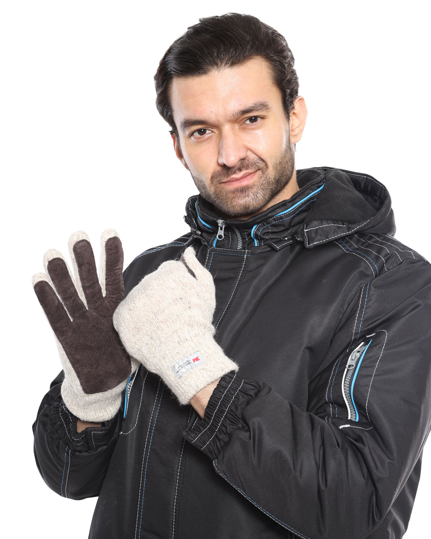 Перчатки шерстяные со спилковой накладкой с утеплителем ТИНСУЛЕЙТ 