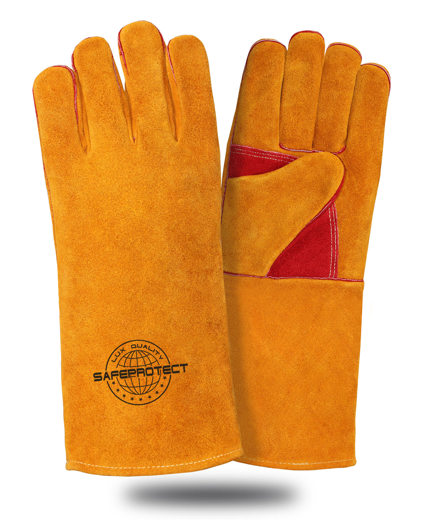 Краги спилковые Safeprotect усиленные желто-красные (подкладка) дл.38 см р.11 (х12х60)