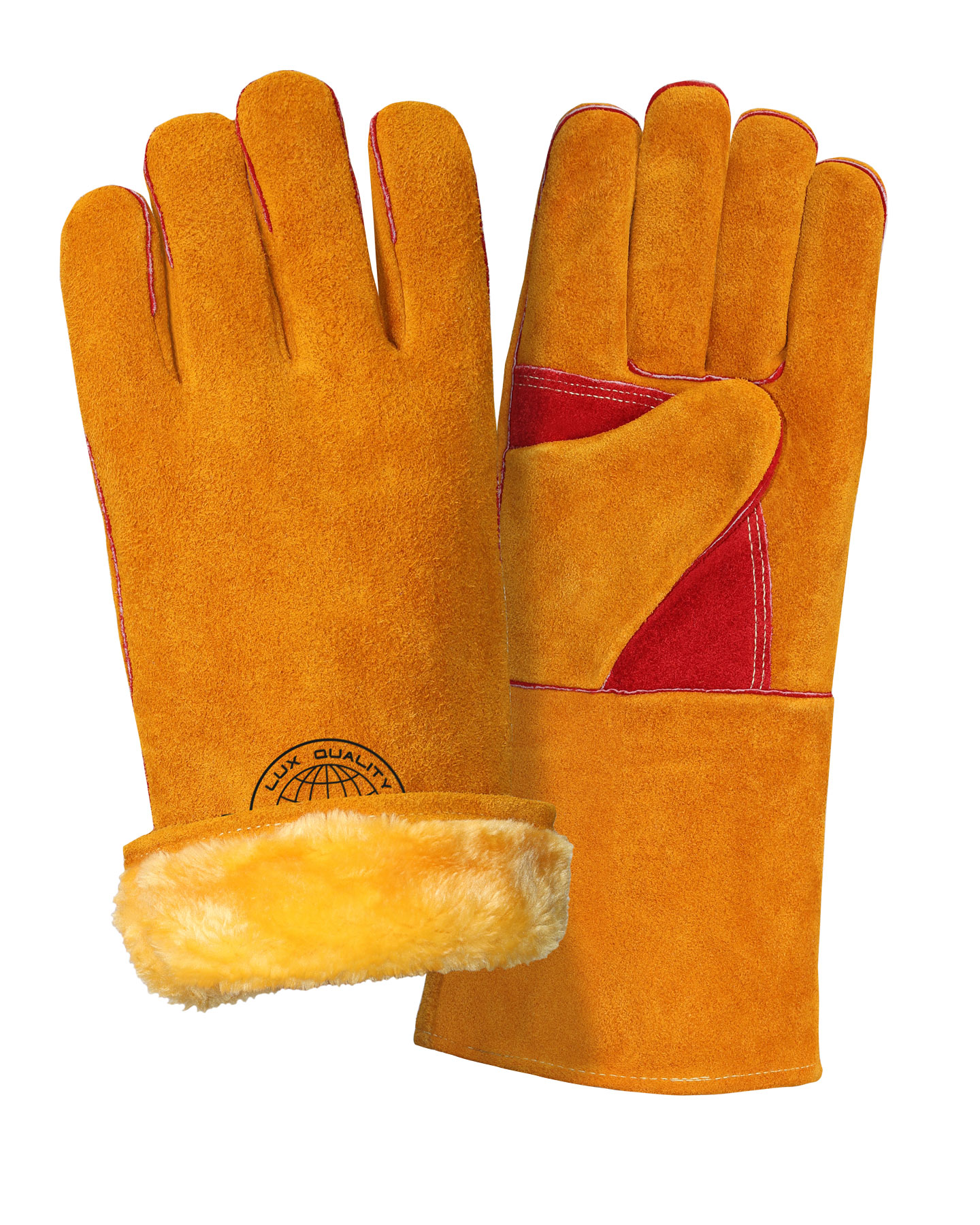 Краги спилковые утепленные Safeprotect усиленные желто-красные (меховые) р.10,5 (х6х60)