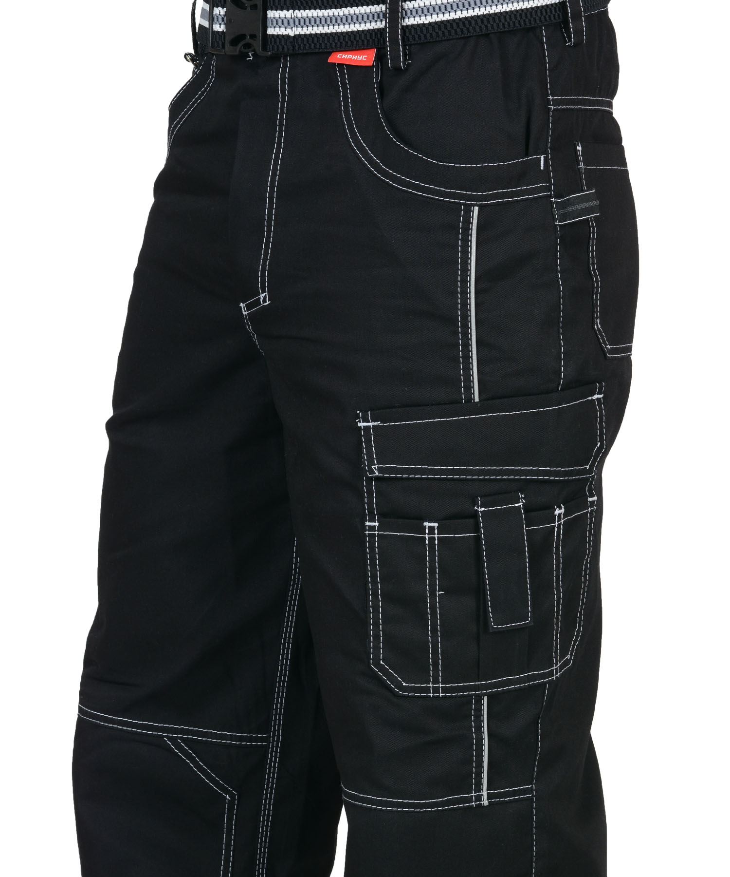 Брюки СИРИУС-ПРЕСТИЖ мужские летние черные, кант СВМ