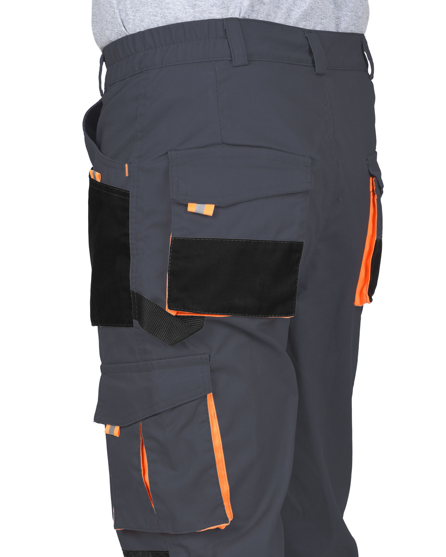 Брюки СИРИУС-МАНХЕТТЕН т.серый с оранж. и черным тк.  стрейч пл. 250 г/кв.м