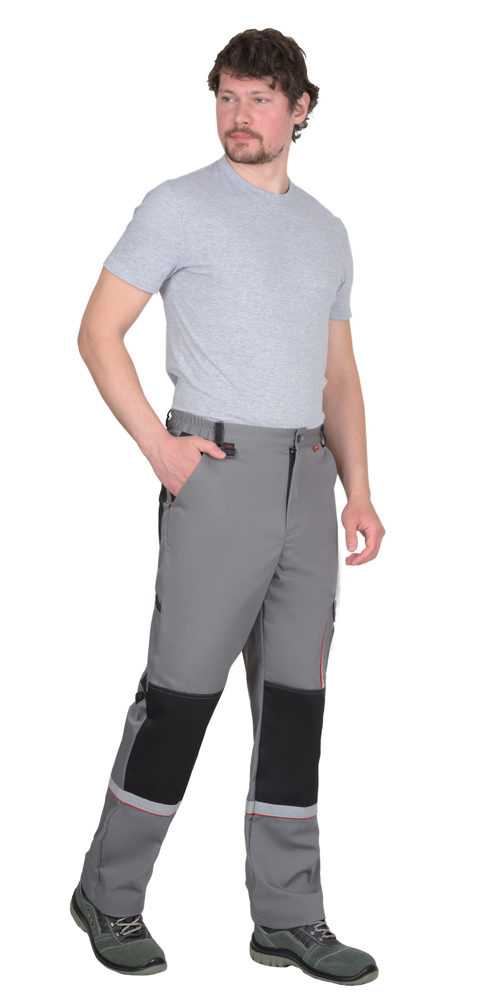 Брюки СИРИУС-СТАН ср-серые с черной и красной отделкой