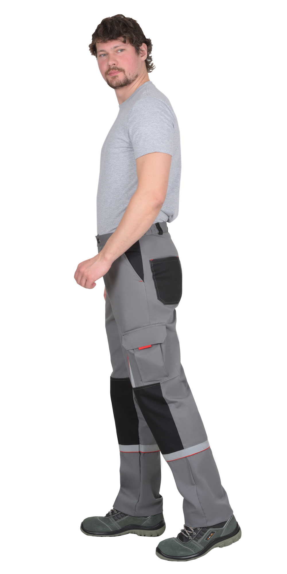 Брюки СИРИУС-СТАН ср-серые с черной и красной отделкой