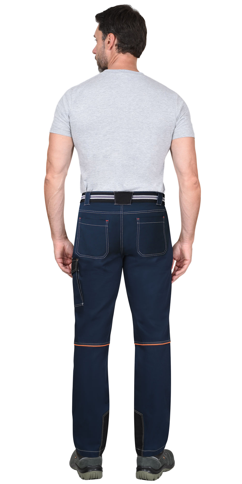 Брюки СИРИУС-ШАТЛ-РОСС с ремнем синие с черным, 80% х/б, пл. 260 г/кв.м