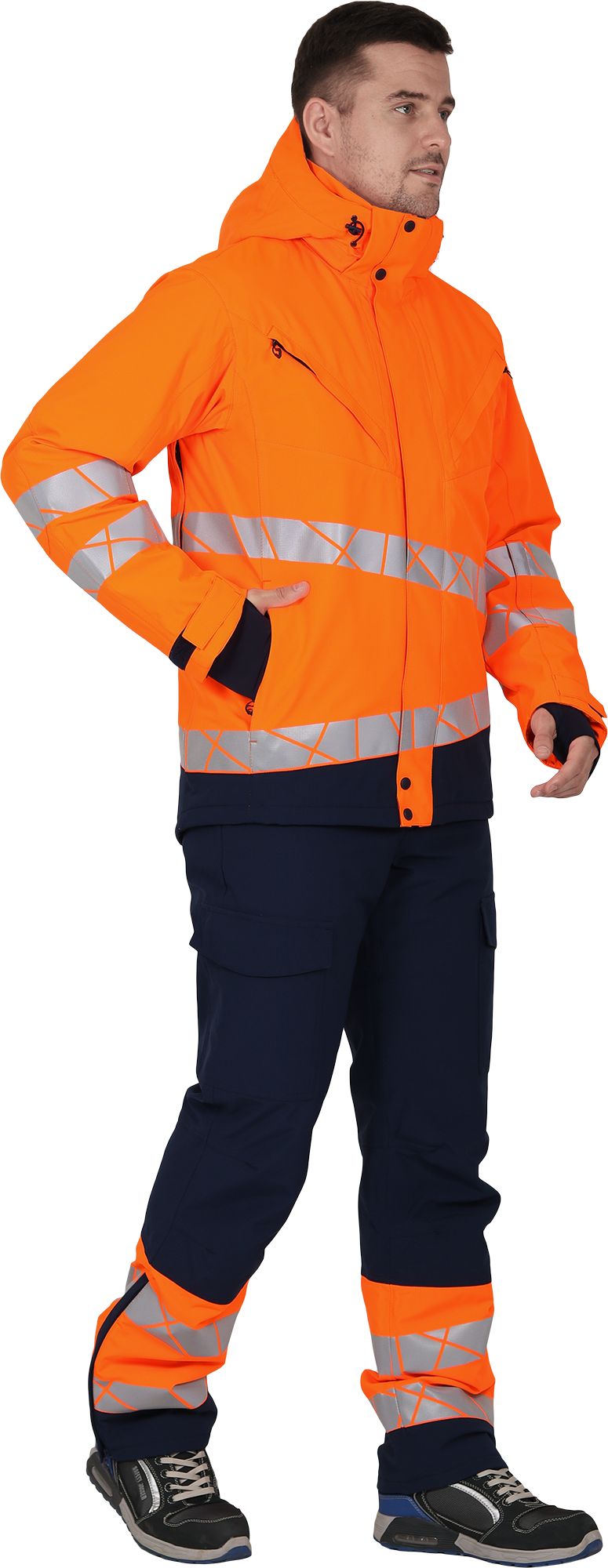 Куртка мужская утепленная ACTIVE, флуоресцентный оранжевый-синий