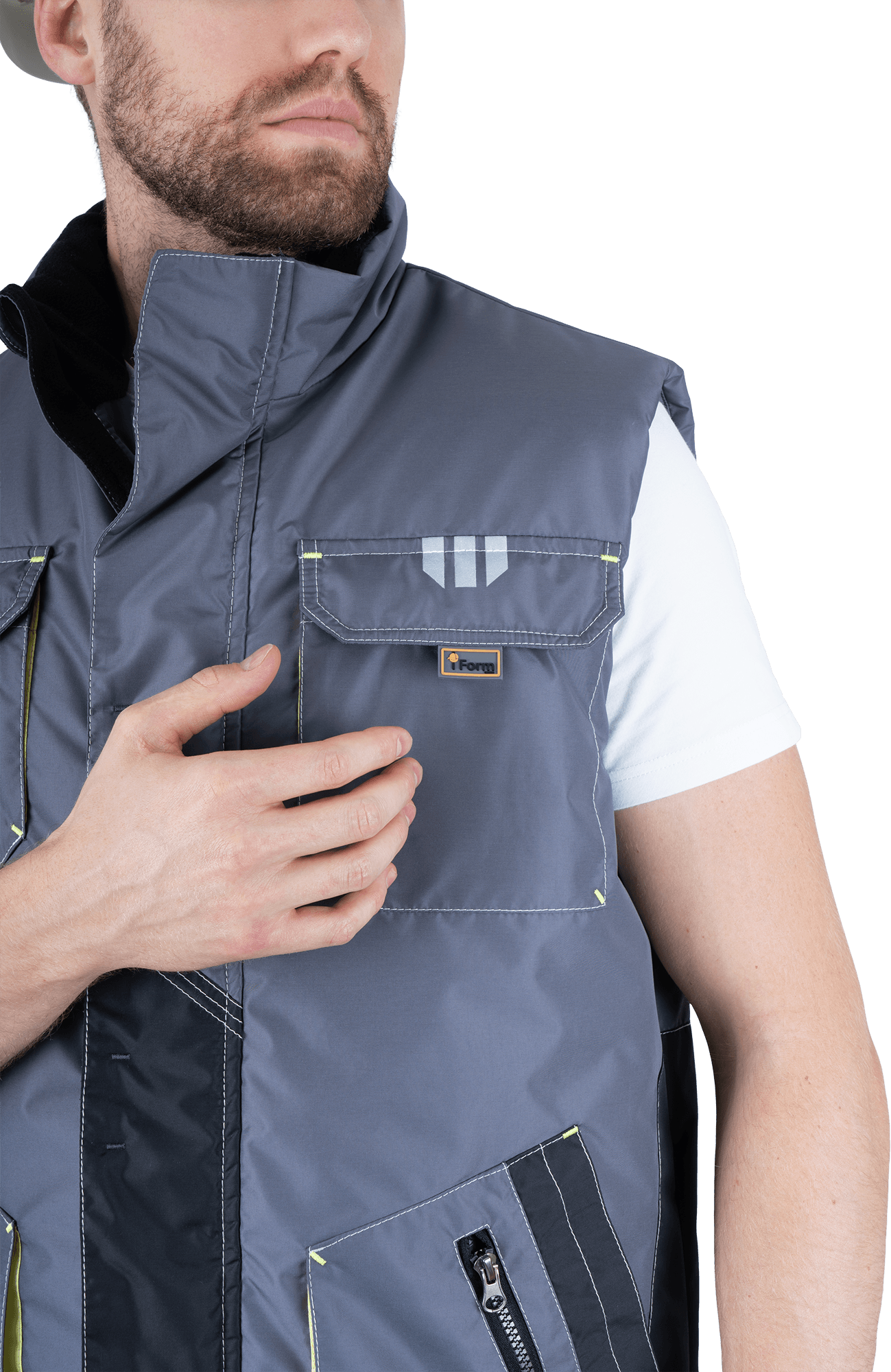 Жилет ЭДВАНС утепленный, серый-т.серый-лимонная отделка