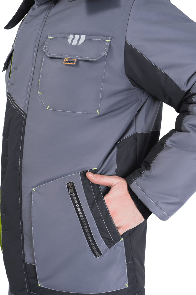 Куртка ЭДВАНС зимняя, серый-т.серый-лимонная отделка