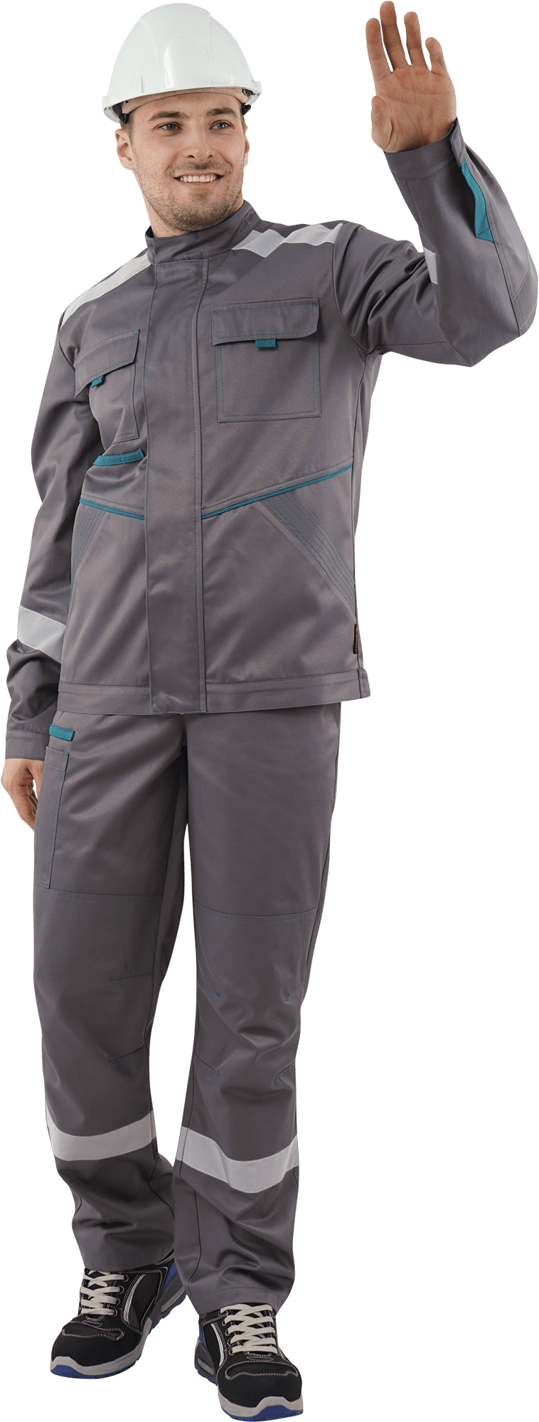 Костюм ГАЛАКТИКА летний, серый-бирюзовый (Куртка+полукомбинезон)