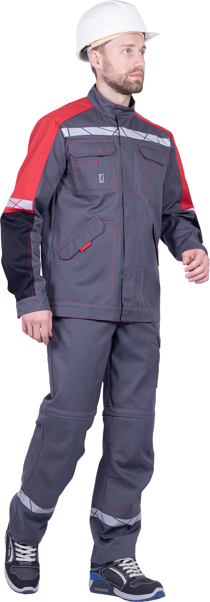 Куртка ХАЙ-ТЕК SAFETY летняя, серый-красный-черный