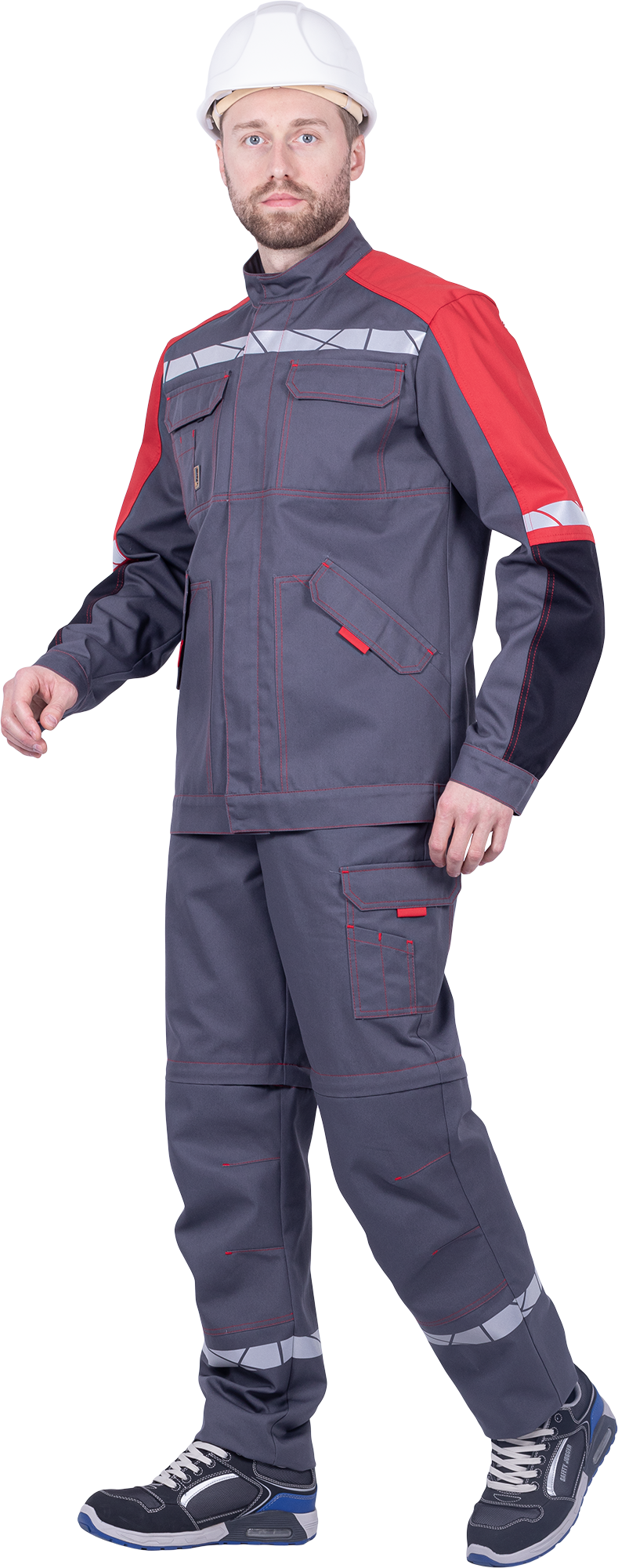 Куртка ХАЙ-ТЕК SAFETY летняя, серый-красный-черный