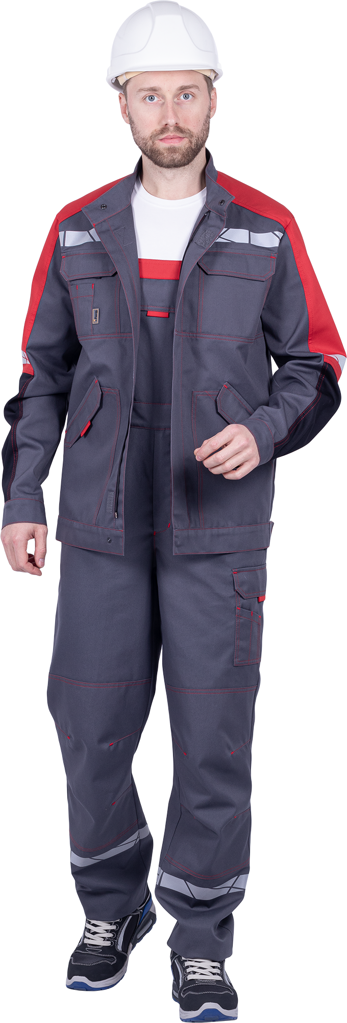 Полукомбинезон ХАЙ-ТЕК SAFETY летний, серый-красный