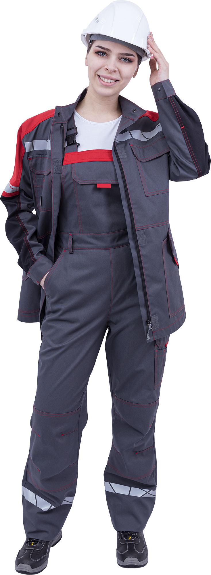 Полукомбинезон ХАЙ-ТЕК SAFETY летний, серый-красный, женский