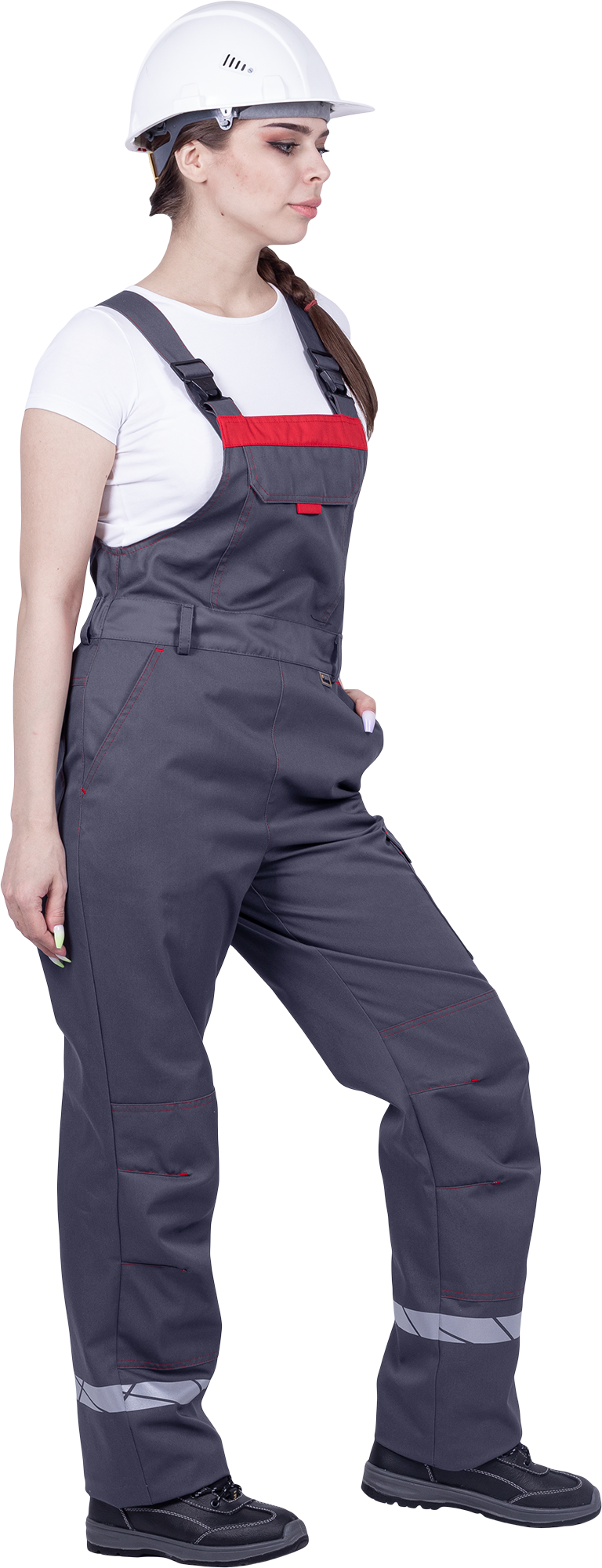 Полукомбинезон ХАЙ-ТЕК SAFETY летний, серый-красный, женский