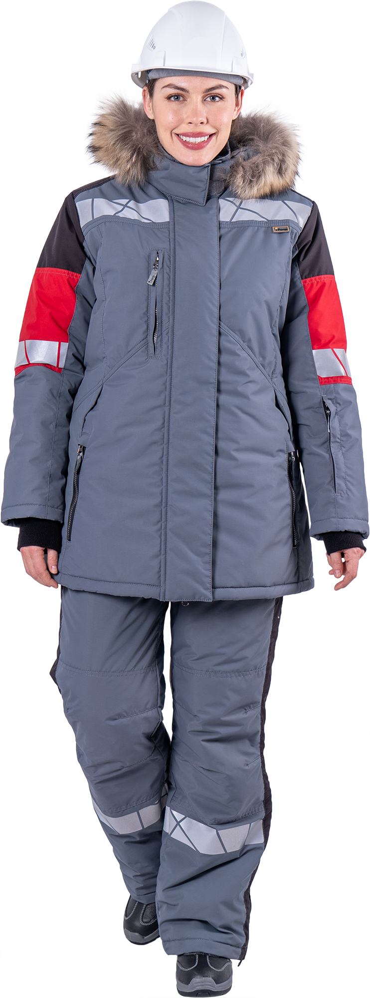 Куртка ХАЙ-ТЕК SAFETY зимняя, серый-красный-черный, женская