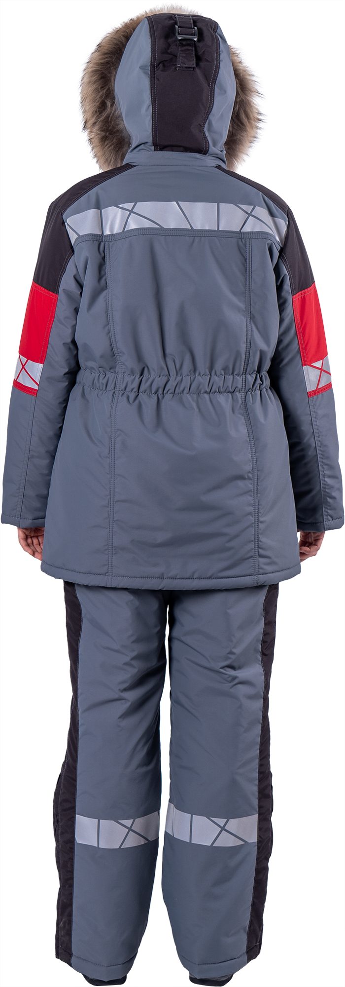 Куртка ХАЙ-ТЕК SAFETY зимняя, серый-красный-черный, женская