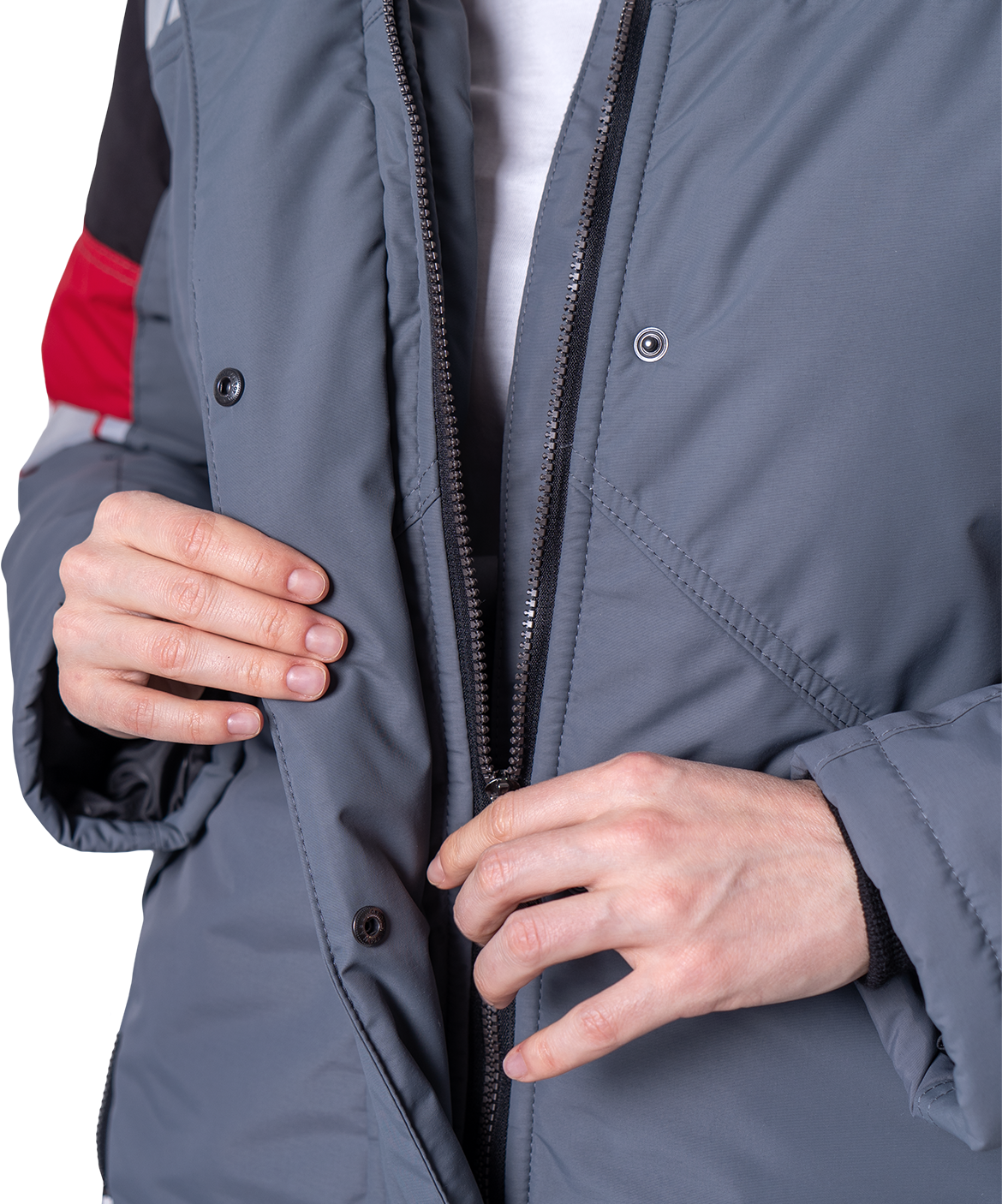 Куртка ХАЙ-ТЕК SAFETY зимняя, серый-красный-черный, женская