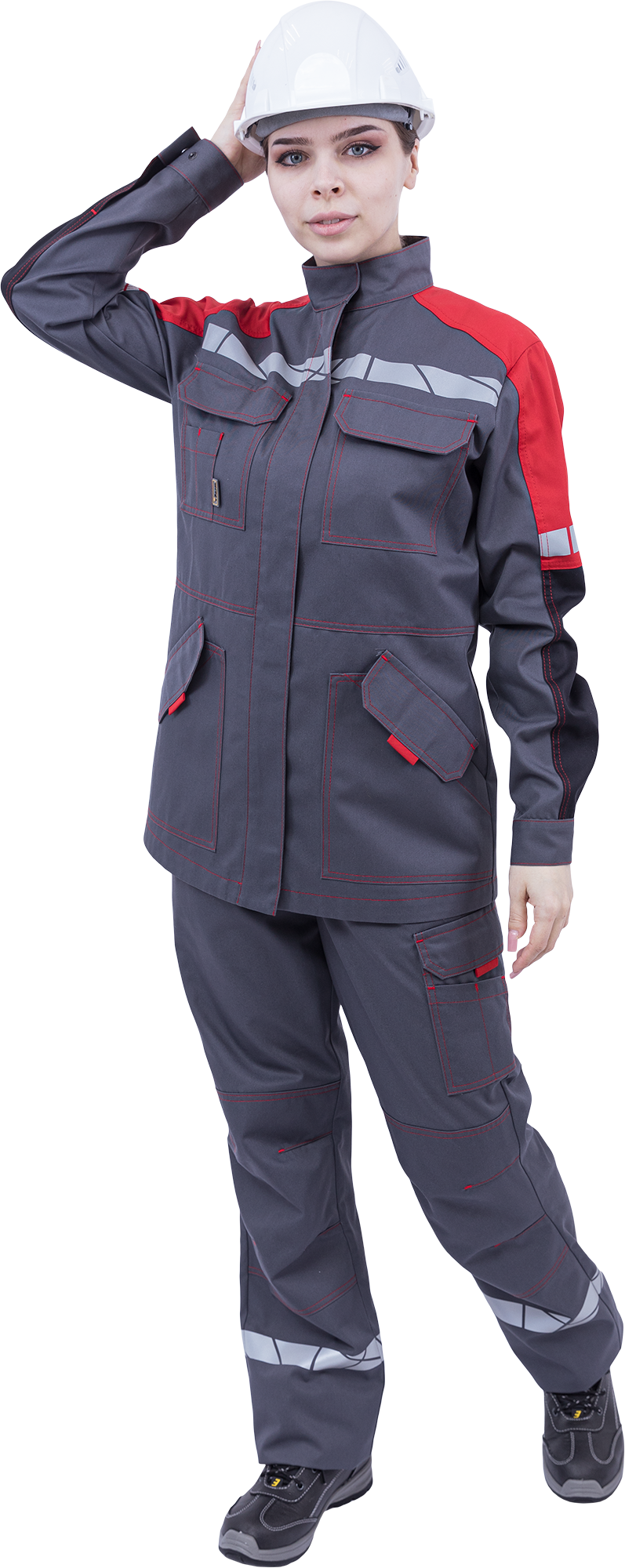 Куртка ХАЙ-ТЕК SAFETY летняя, серый-красный-черный, женская